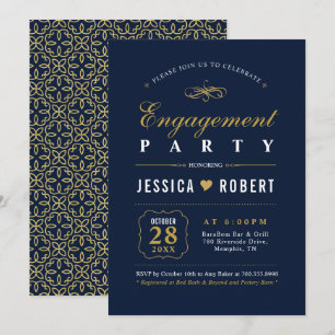 Or & Navy   Invitation élégante de fête de fiançai