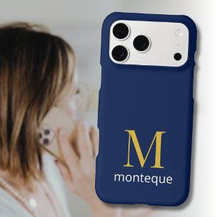 Or Navy profond Monogramme Nom personnalisé Luxe
