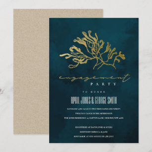 OR NAVY SOUS-MARINE ALGUES FIANÇAILLES INVITATION