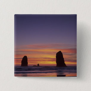 OR, Oregon Coast, Cannon Beach, seastacks at 2 Inch Square Button