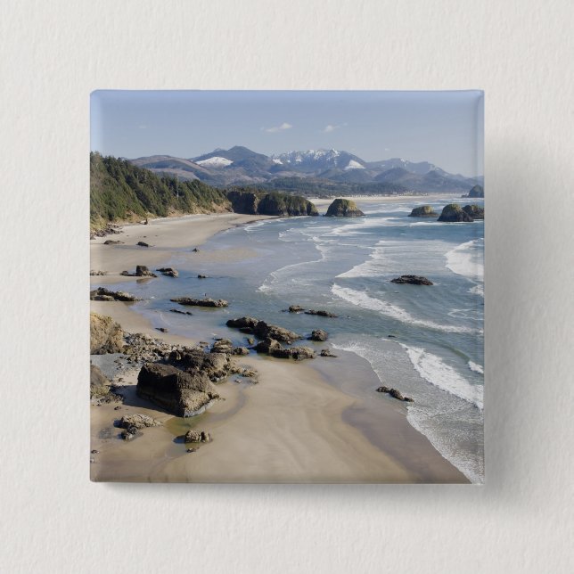 OR, Oregon Coast, Ecola State Park, Crescent 2 Inch Square Button (Front)