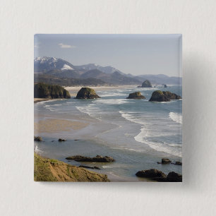 OR, Oregon Coast, Ecola State Park, Crescent 2 Inch Square Button