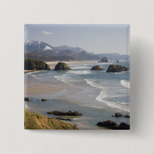 OR, Oregon Coast, Ecola State Park, Crescent 2 Inch Square Button