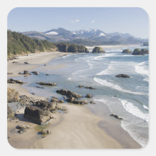 OR, Oregon Coast, Ecola State Park, Crescent 2 Square Sticker