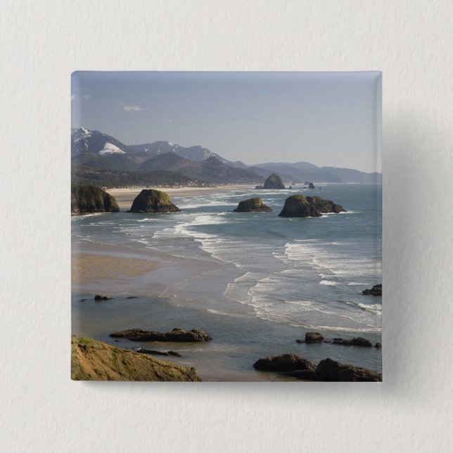 OR, Oregon Coast, Ecola State Park, view of 2 Inch Square Button (Front)