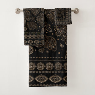 Or oriental d'ornement de Paisley sur le noir