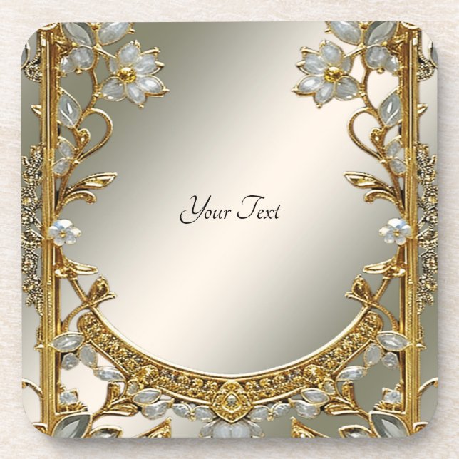 Or Ornat Blanc Floral Dessous de verre en plastiqu (Devant)
