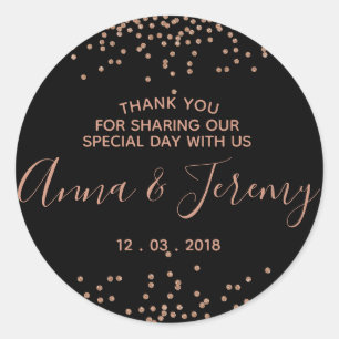 Or rose de Merci et autocollant noir de confettis