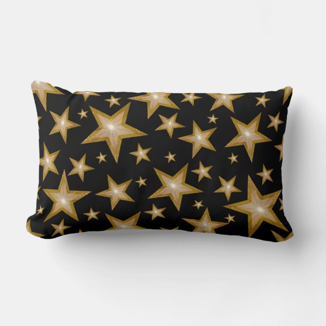 "Or" Stars imprimé lancer oreiller lumbar noir (Recto)