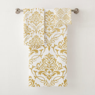 Or sur damas floral blanc