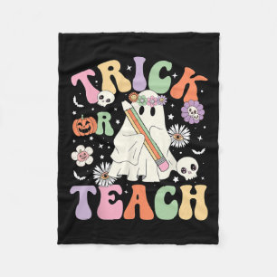 Or Teach Cute Teacher Halloween Retro Floral Ghost Fleece Blanket