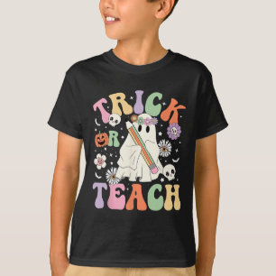 Or Teach Cute Teacher Halloween Retro Floral Ghost T-Shirt