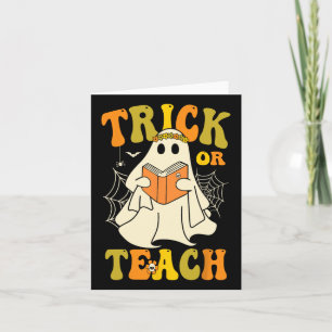 Or Teach Groovy Halloween Retro Floral Ghost Teach Card