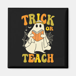 Or Teach Groovy Halloween Retro Floral Ghost Teach Magnet