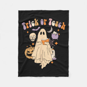 Or Teach Groovy Teacher Halloween Retro Floral Gho Fleece Blanket