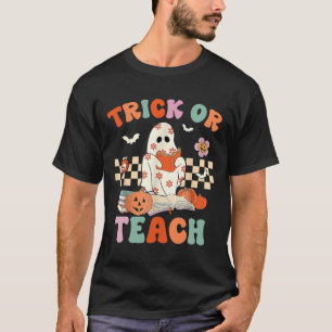 Or Teach Groovy Teacher Halloween Retro Floral Gho T-Shirt