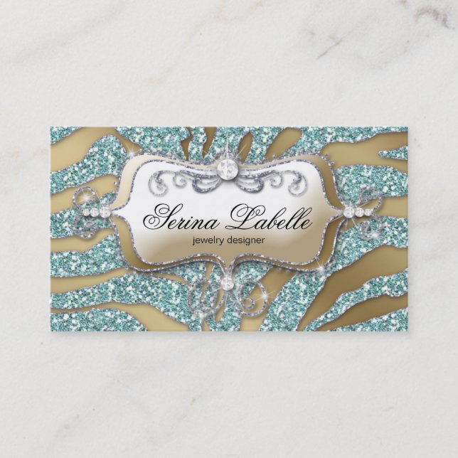 Or Teal 2 de zèbre de carte de visite de bijoux (Devant)
