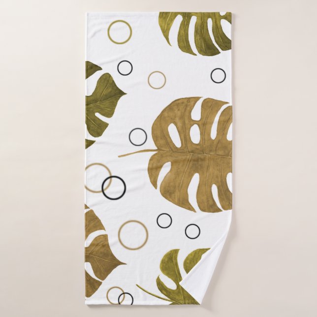 Or tropical : aquarelle de feuille de monstère (Serviette de bain)