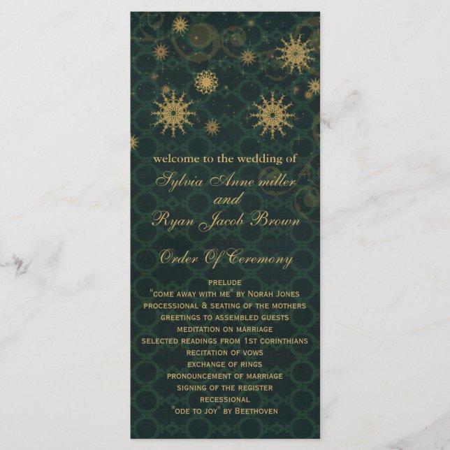 or vert Snowflakes programmes de mariage longueur  (Devant)