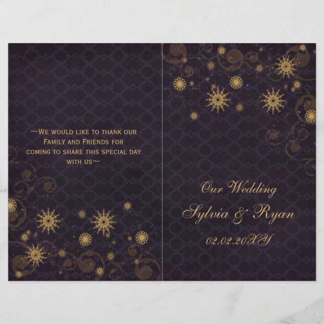 or violet Snowflakes programmes de mariage pliés (Devant)