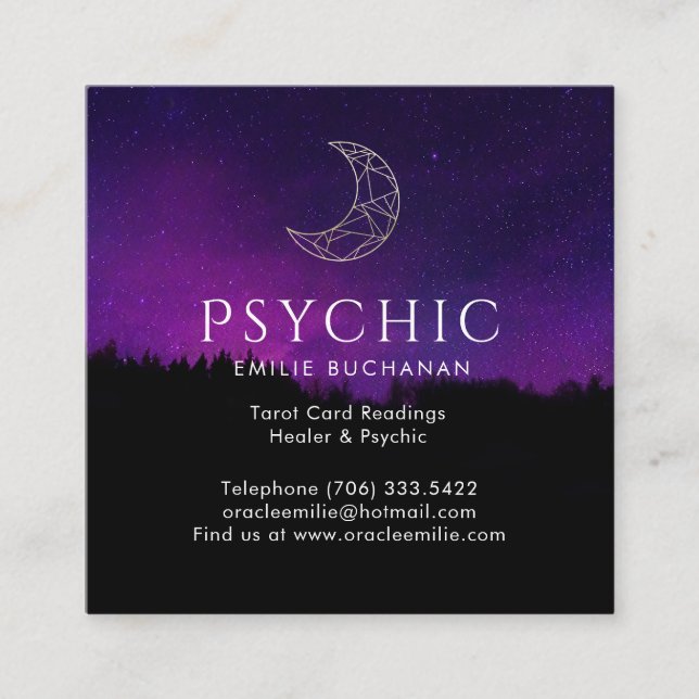 Oracle and Psychic Gold Moon Night Sky Square Business Card (Front)