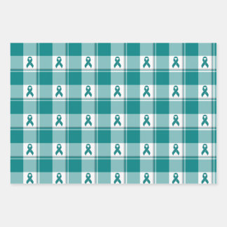 Oral Cancer Awareness Plaid Teal Ribbon Wrapping Paper Sheet