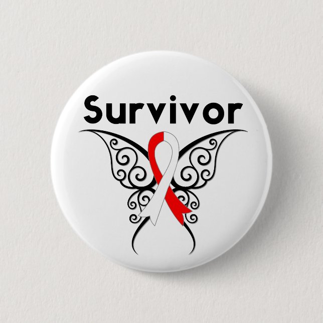 Oral Cancer Survivor Tribal Butterfly 2 Inch Round Button (Front)