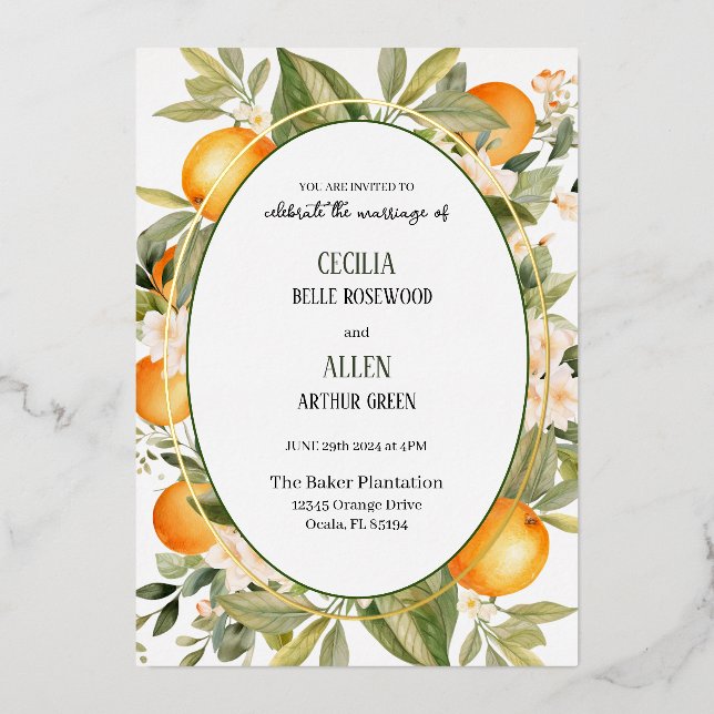 Orang Blossom Foil Invitation (Front)