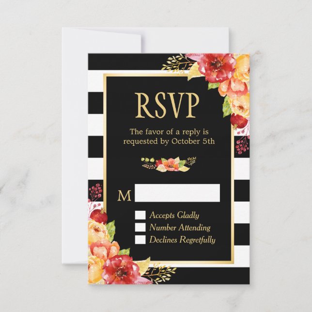 Orang d'or d'automne Rouge Floral B&W Stripes RSVP (Devant)