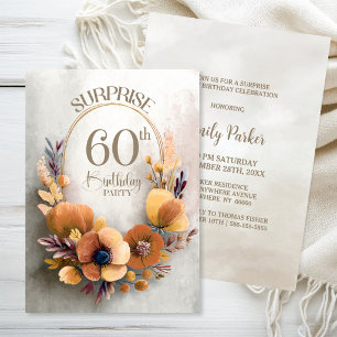 Orang Floral Surprise 60th Birthday Party Invitation