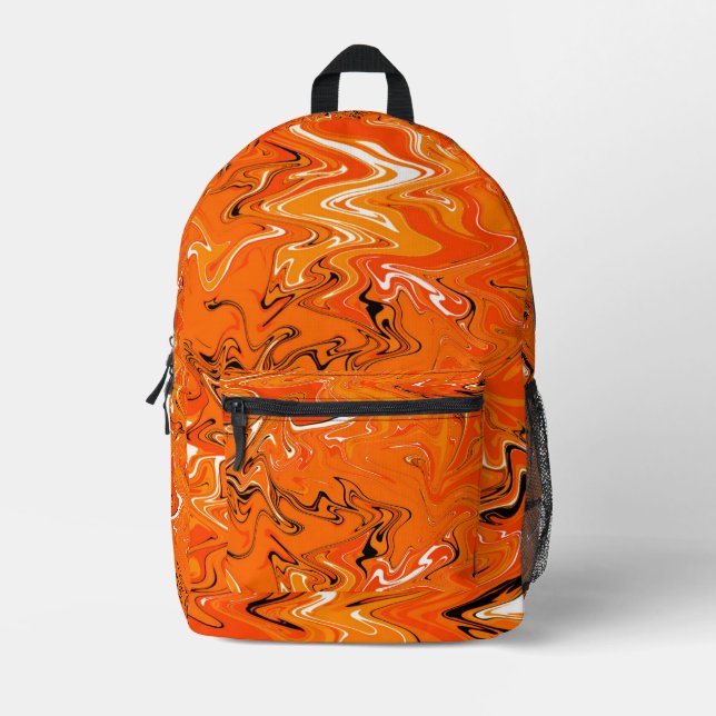 Orange #1 Swirl Art Printed Backpack (Front)