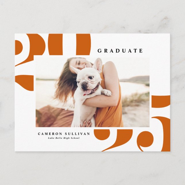 Orange 2025 Bold Typography Photo Graduation Invitation Postcard (Front)
