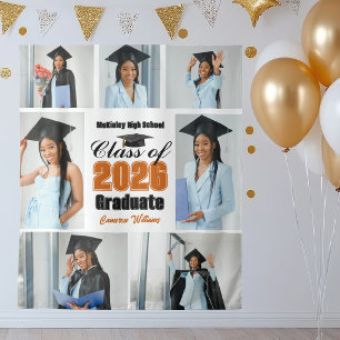 Orange 2026 Graduation Party Photo Collage Tapestry