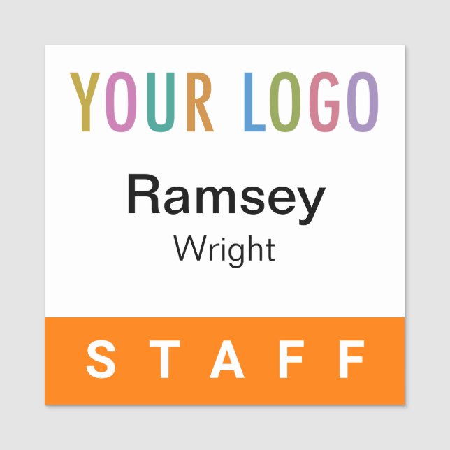 Orange 2x2 Staff Badge Event Logo Pin or Magnetic (Front)