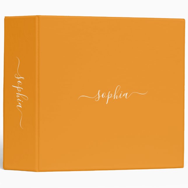 Orange 3 ring binder with Customizable Name (Front/Spine)