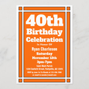 Orange 40th Birthday Invitation