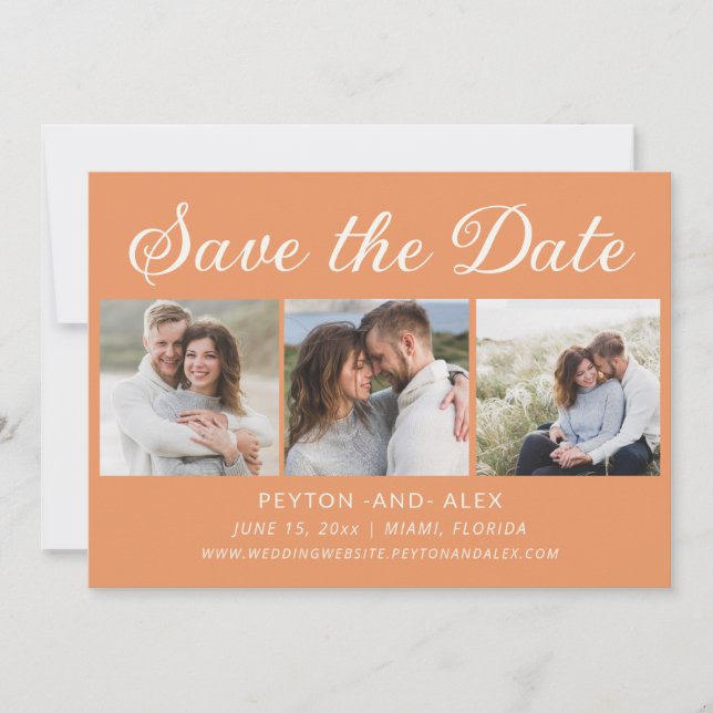 Orange 4-Photo 2-Sided Wedding Save Date  Save The Date (Front)