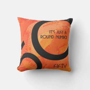 Orange 50 Decade Birthday Throw Pillow