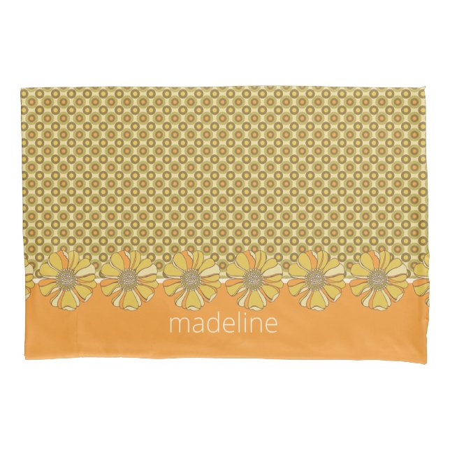 Orange 70s Retro Geometric Personalized Pillowcase (Front)