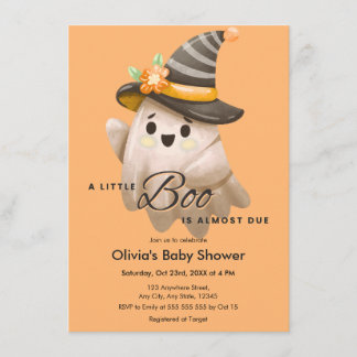 Orange A Little Boo Halloween Baby Shower   Invitation