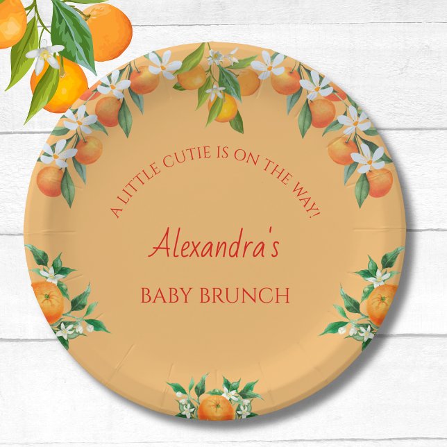 Orange A Little Cutie Citrus Baby Brunch  Paper Plate (Creator Uploaded)