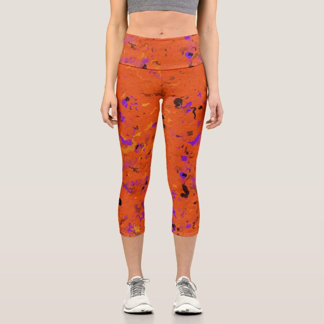 Orange Abstract Capri Leggings (Front)