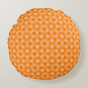 Orange Abstract Checker Square Pattern Round Pillow