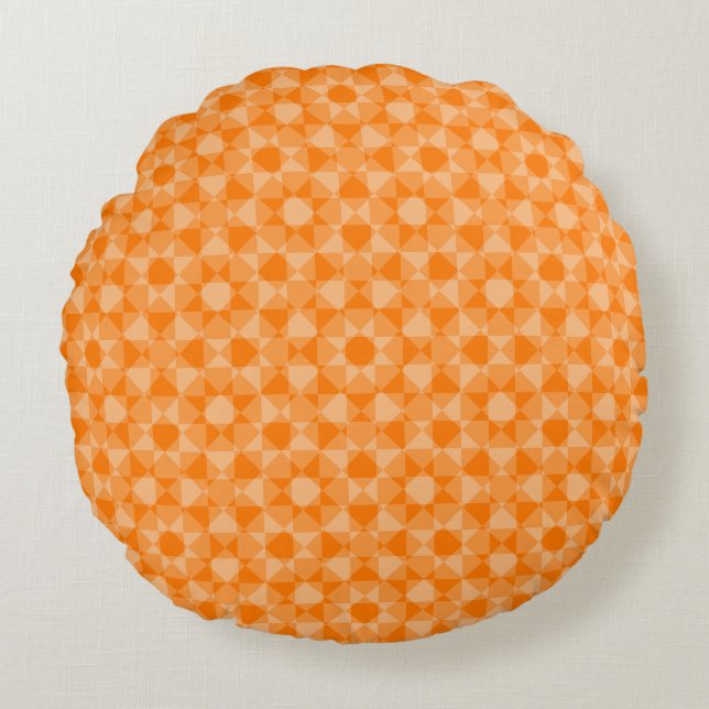 Orange Abstract Chequered Square Pattern Round Pillow (Front)
