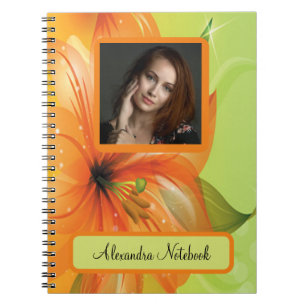 Orange Abstract Fantasy Flower Photo Monogram Notebook