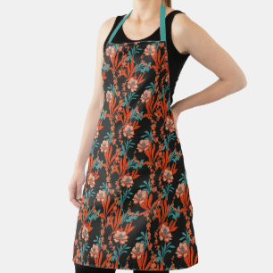 Orange Abstract Floral Pattern Apron