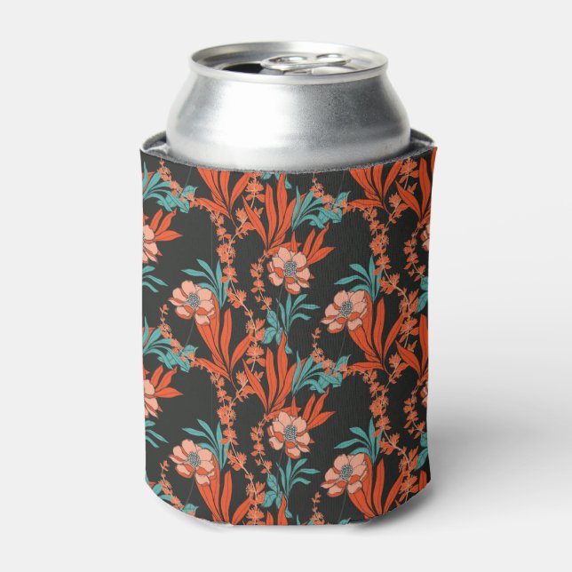 Orange Abstract Floral Pattern Can Cooler (Can Front)