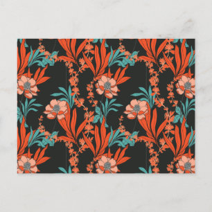 Orange Abstract Floral Pattern Holiday Postcard