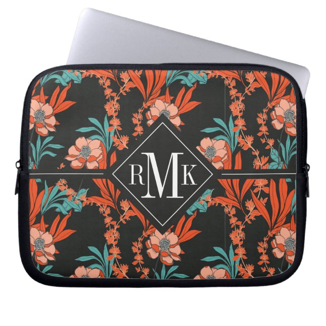 Orange Abstract Floral Pattern Laptop Sleeve (Front)