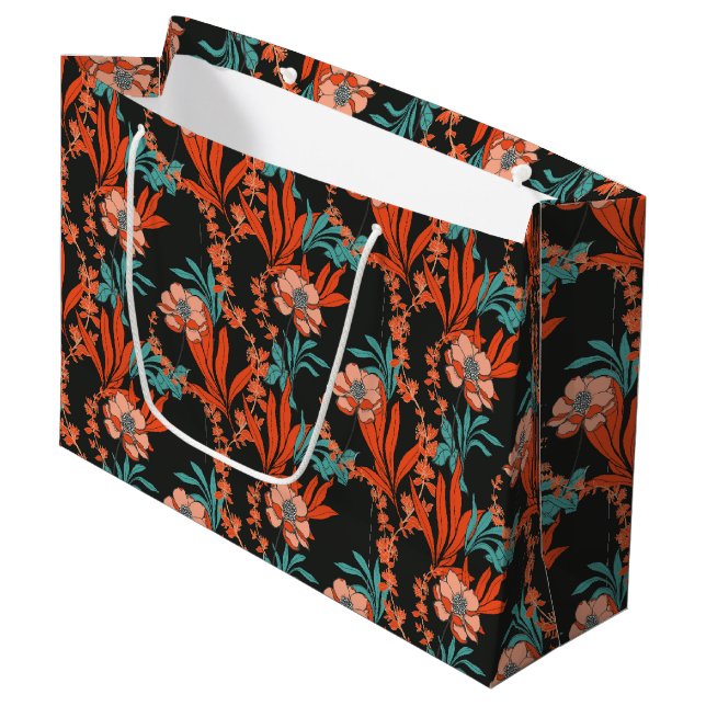 Orange Abstract Floral Pattern Large Gift Bag (Front Angled)